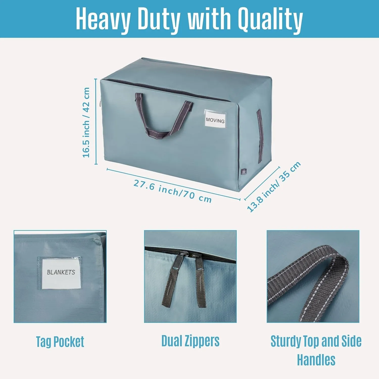 VENO 6 Pack Moving and Storage Bags, Heavy Duty, Alternative to Moving Boxes, Large Packing Totes Supplies for College Dorm Room with Zipper for Clothes, Wide Open Design (Light Blue Matte, 6 Pack)