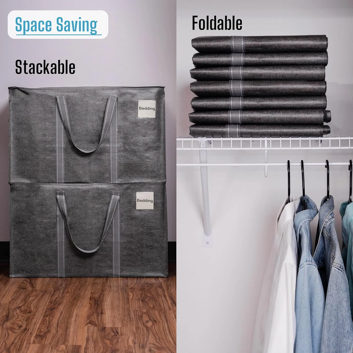 VENO 6 Pack Moving Bags, Heavy Duty, Moving Boxes Alternative, Packing Storage Supplies for Dorm Room Essentials with Zipper for Clothes, Extra Large Totes for Packaging (Dark Gray, 6 Pack)