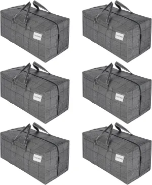 VENO 6 Pack Moving Bags w/Backpack Straps, Heavy Duty, Moving Boxes Alternative, Packing Supplies, Large Storage Totes for Dorm Room Essentials with Zipper for Clothes (Windowpane, 6 Pack)