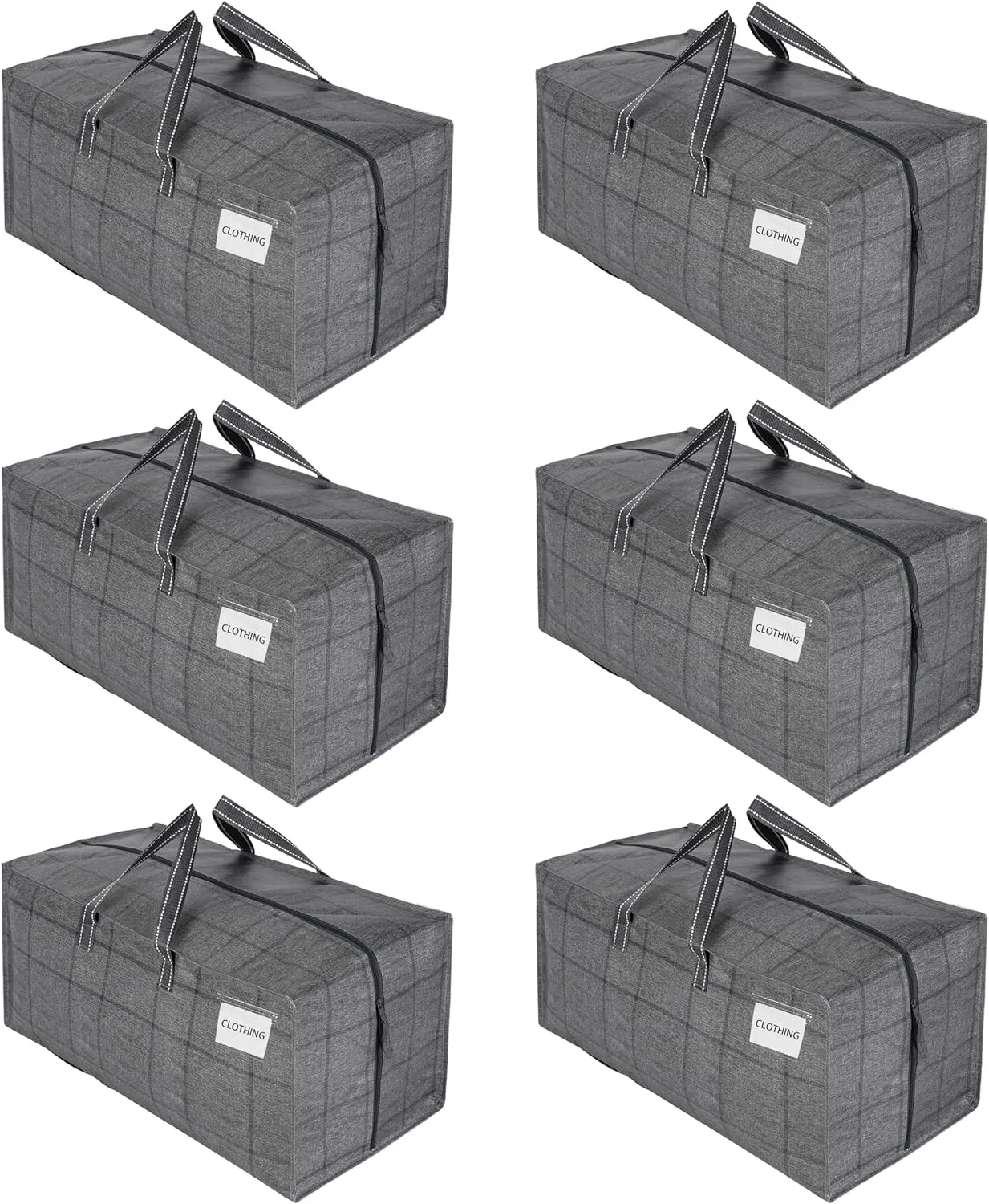 VENO 6 Pack Moving Bags w/Backpack Straps, Heavy Duty, Moving Boxes Alternative, Packing Supplies, Large Storage Totes for Dorm Room Essentials with Zipper for Clothes (Windowpane, 6 Pack)