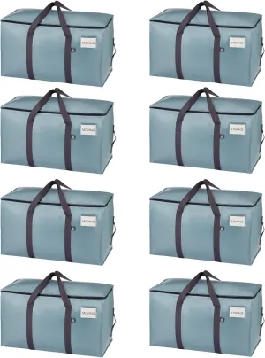 VENO 8 Pack Moving Bags, Upgraded Heavy Duty, Moving Boxes Alternative, Packing Storage Supplies for Dorm Room Essentials with Zipper for Clothes, Large Totes for Packaging (Light Blue, 8 Pack)