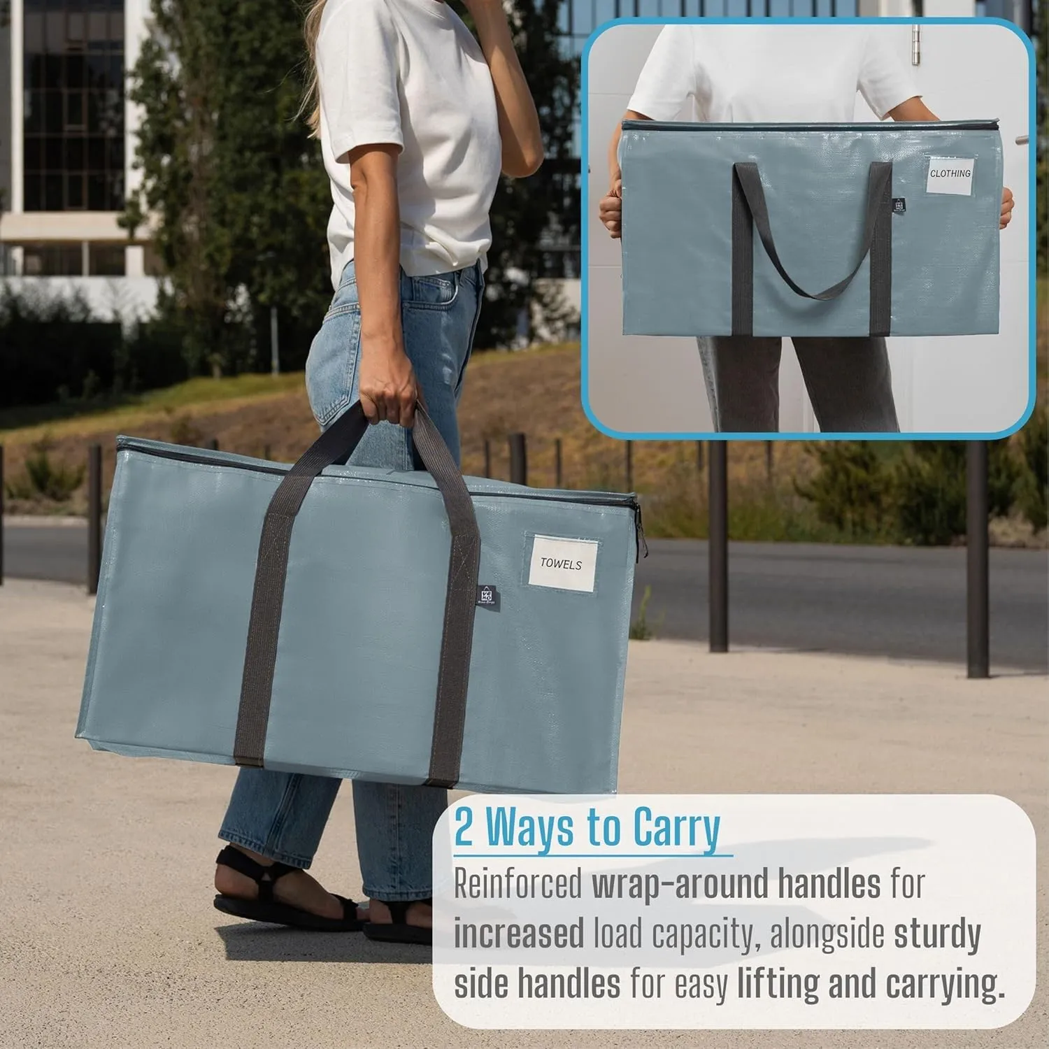 VENO 8 Pack Moving Bags, Upgraded Heavy Duty, Moving Boxes Alternative, Packing Storage Supplies for Dorm Room Essentials with Zipper for Clothes, Large Totes for Packaging (Light Blue, 8 Pack)