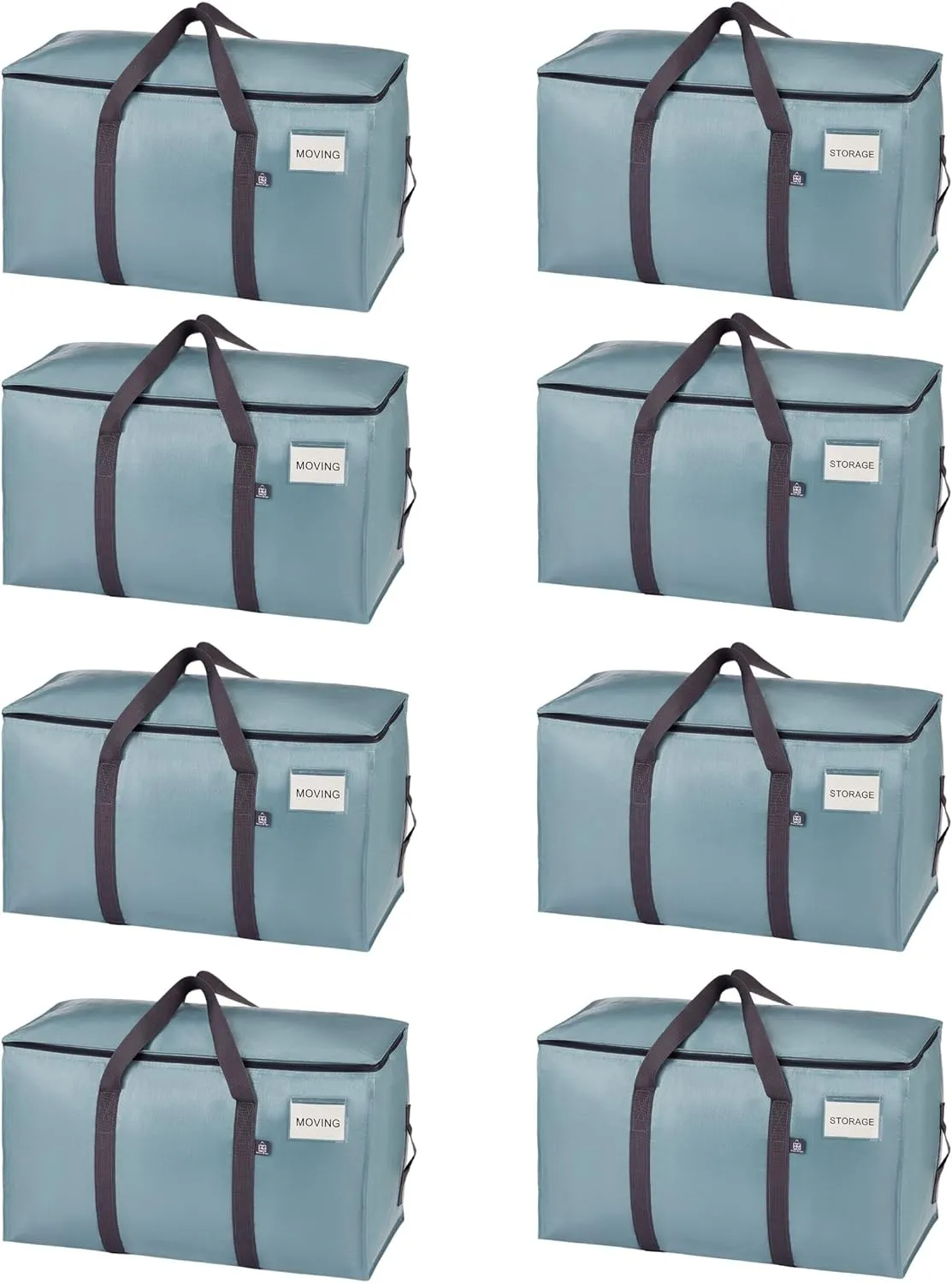 VENO 8 Pack Moving Bags, Upgraded Heavy Duty, Moving Boxes Alternative, Packing Storage Supplies for Dorm Room Essentials with Zipper for Clothes, Large Totes for Packaging (Light Blue, 8 Pack)