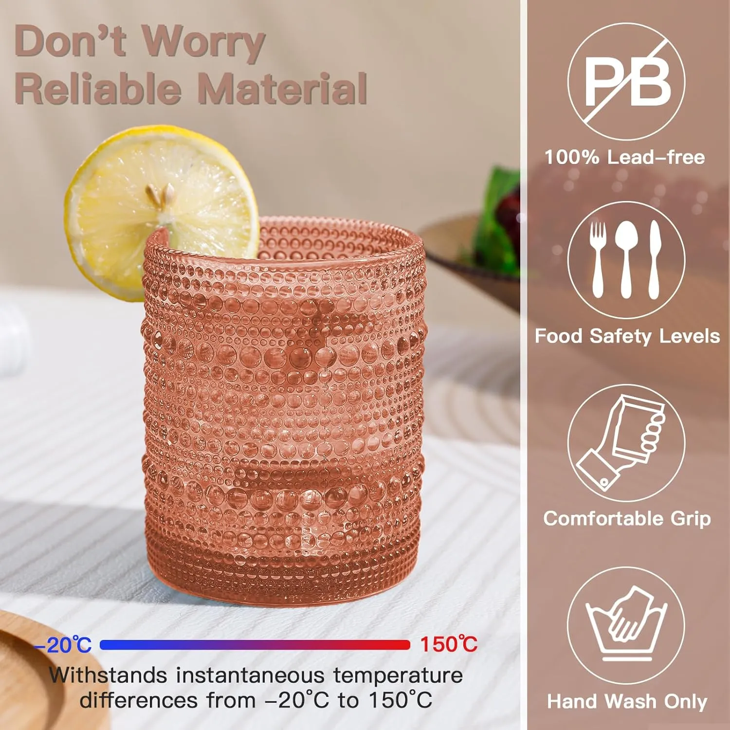 Venus Vintage Hobnail Drinking Glasses Set of 6, Embossed Water Tumbler 12oz, Kitchen & Bar Beaded Glass Cups, Beverage Glass Cups for Water, Beer, Juice, Cocktail Glassware, Venus