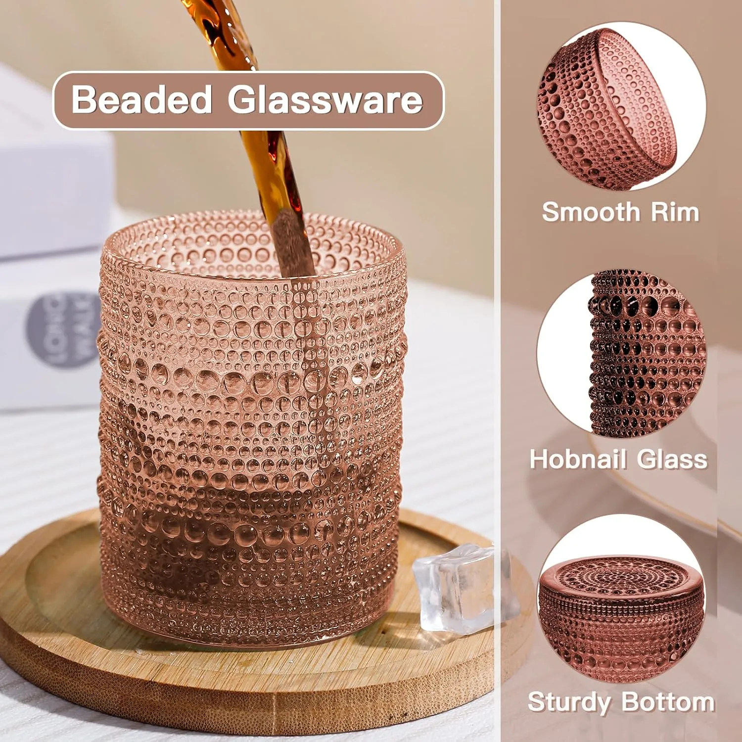 Venus Vintage Hobnail Drinking Glasses Set of 6, Embossed Water Tumbler 12oz, Kitchen & Bar Beaded Glass Cups, Beverage Glass Cups for Water, Beer, Juice, Cocktail Glassware, Venus