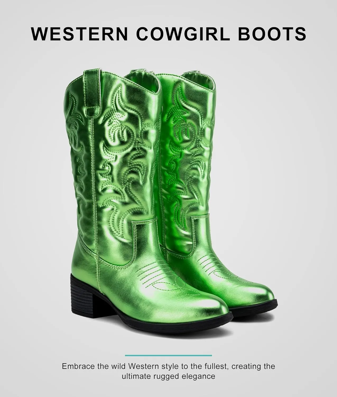 Vepose Women's Cowboy Boots Western Cowgirl Round Toe Mid Calf Boots for Women