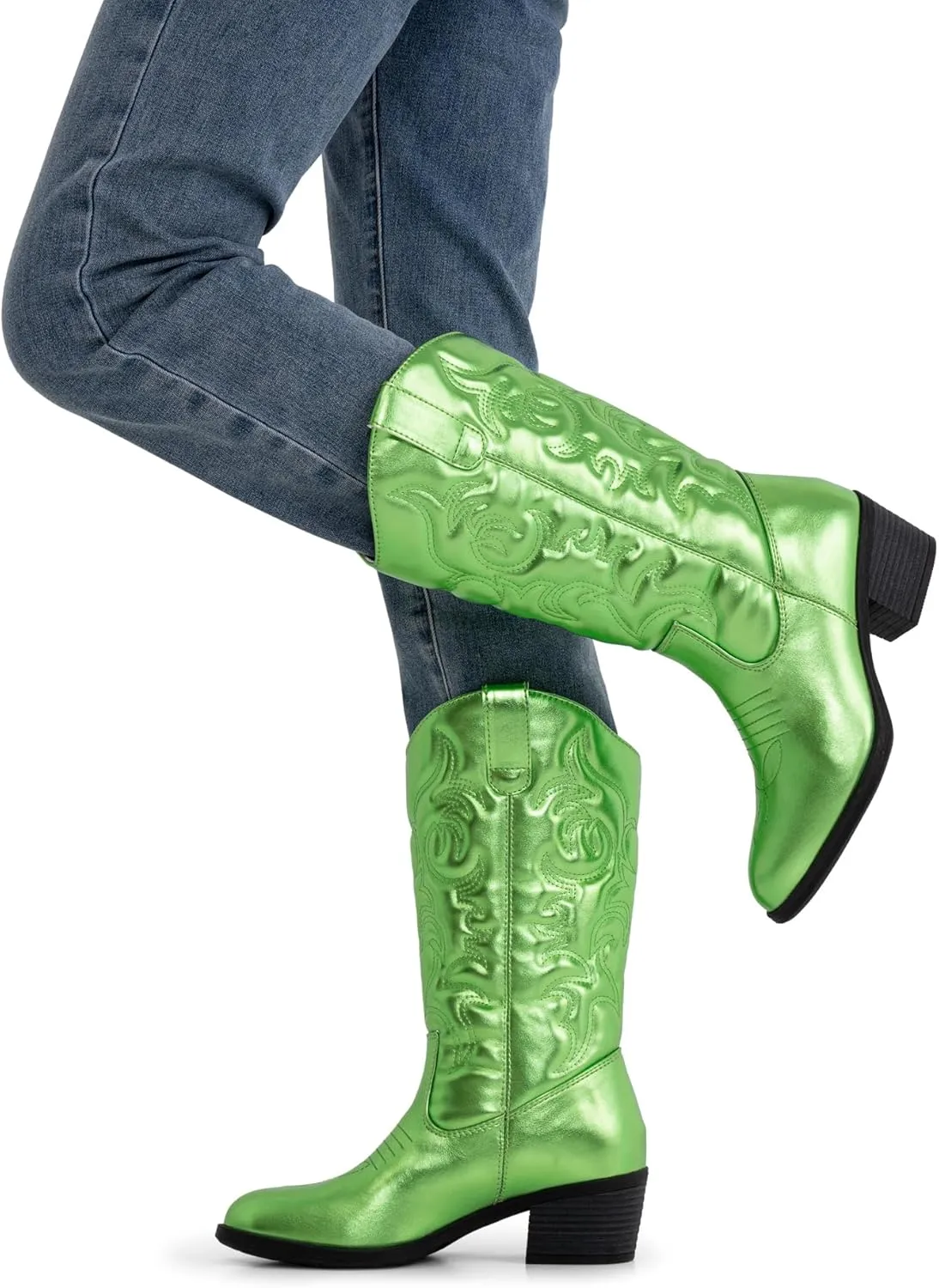 Vepose Women's Cowboy Boots Western Cowgirl Round Toe Mid Calf Boots for Women