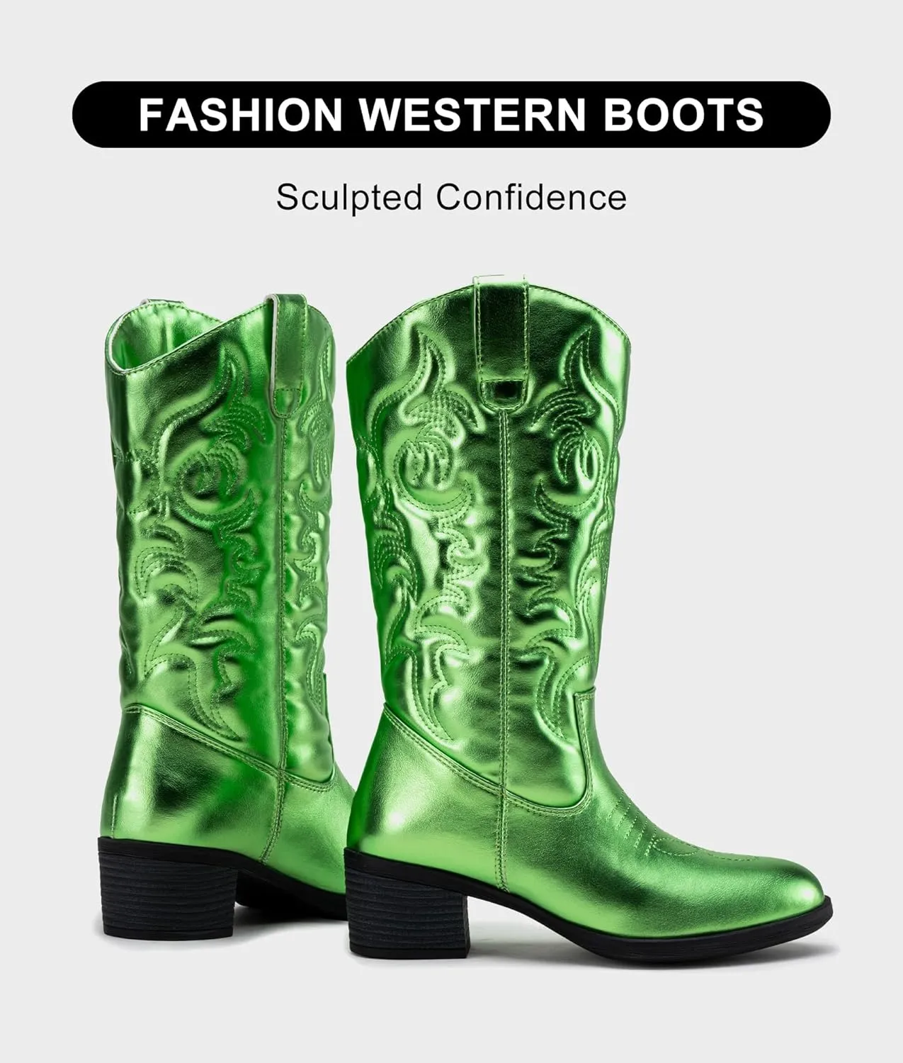 Vepose Women's Cowboy Boots Western Cowgirl Round Toe Mid Calf Boots for Women