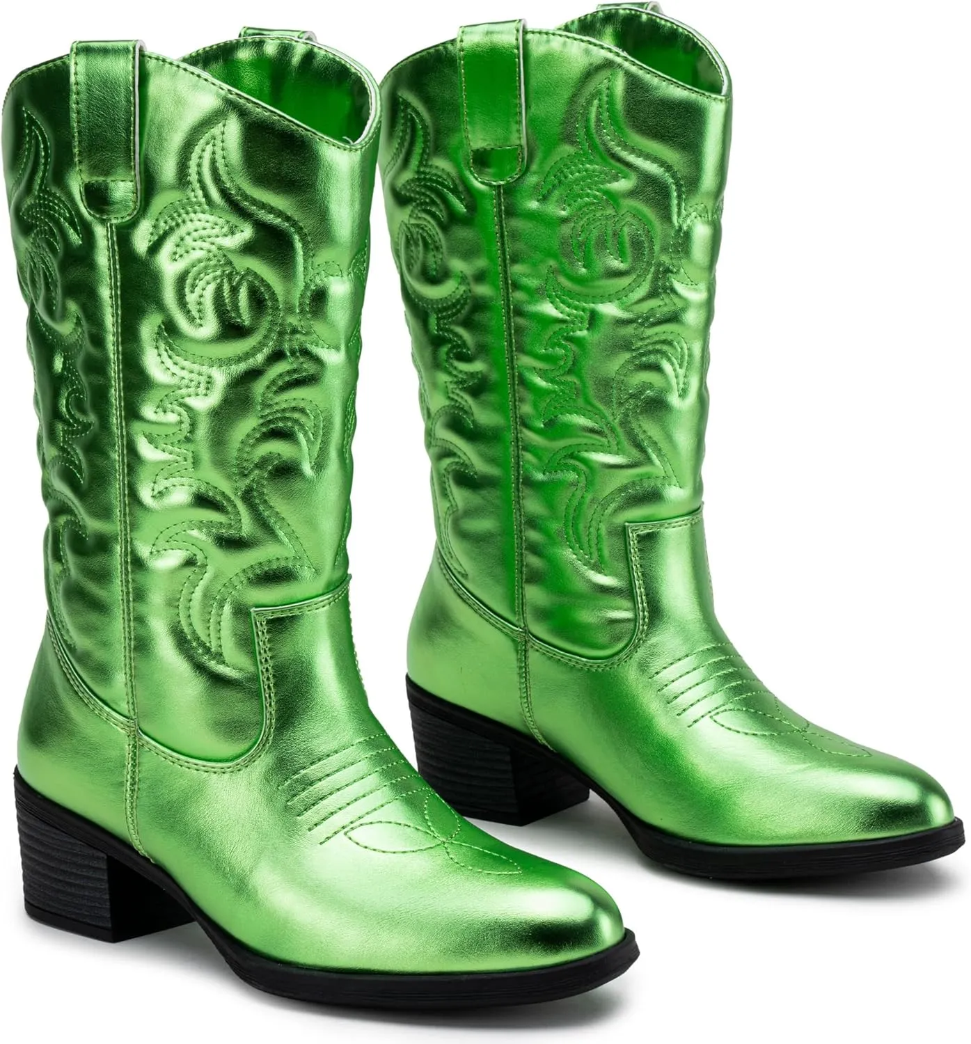 Vepose Women's Cowboy Boots Western Cowgirl Round Toe Mid Calf Boots for Women