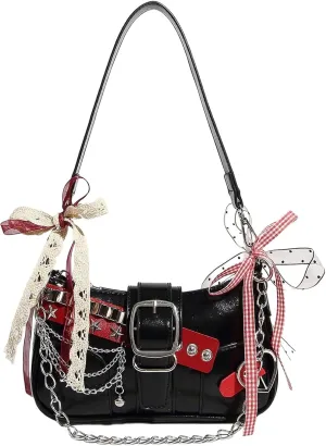 Verdusa Women's Y2k Star Embroidery Shoulder Bag Mini Chain Hobo Handbag Purses