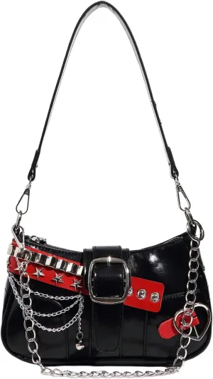 Verdusa Women's Y2k Star Embroidery Shoulder Bag Mini Chain Hobo Handbag Purses
