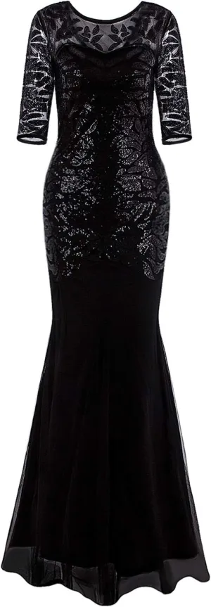 Vijiv 1920s Long Prom Dresses Sequins Beaded Art Deco Evening Party V Neck Back