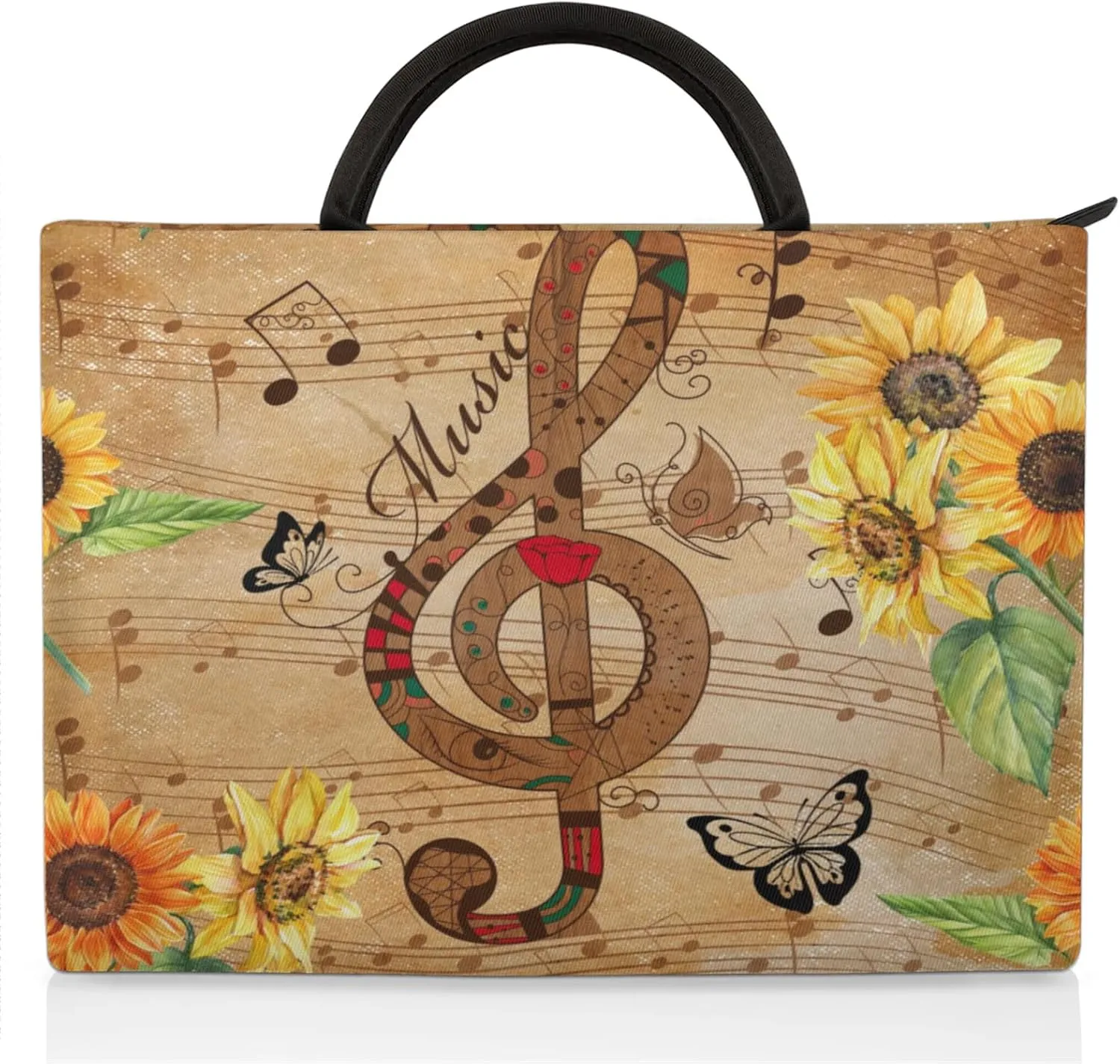 Vintage Patterns Ribbons Sunflowers Laptop Sleeve with Handle Waterproof Computer Carrying Case