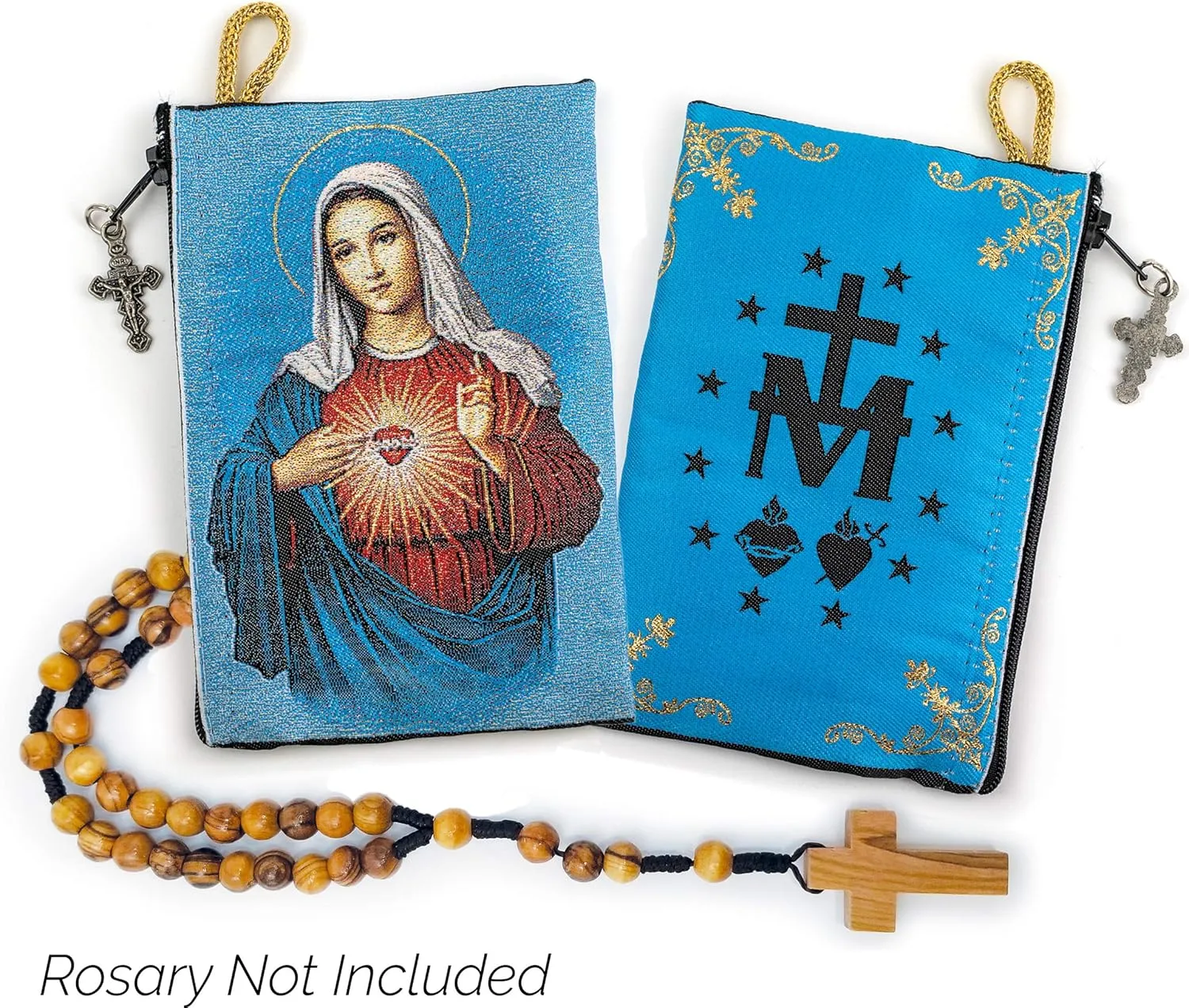 Virgin Mary Immaculate Heart & Miraculous Medal Symbol, Bulk Catholic Icon Coin Purses, Fabric Zipper Pouch, Women's Travel Wallet for Phone & Change, Clutch Purse for Rosaries & Religious Trinkets