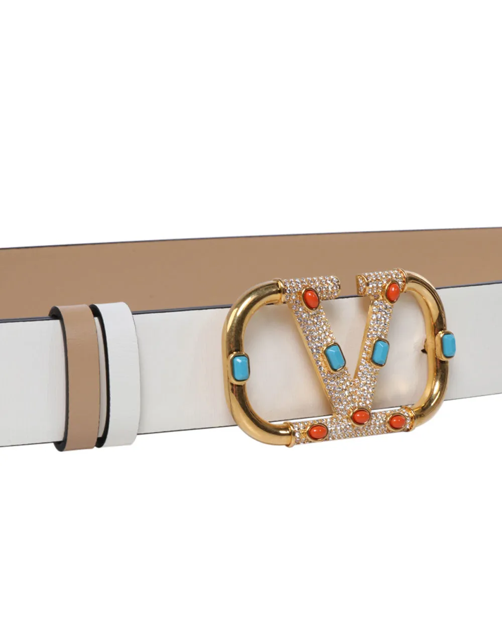 Vlogo Signature Rhinestone and Beaded Belt in Ivory and Cappuccino