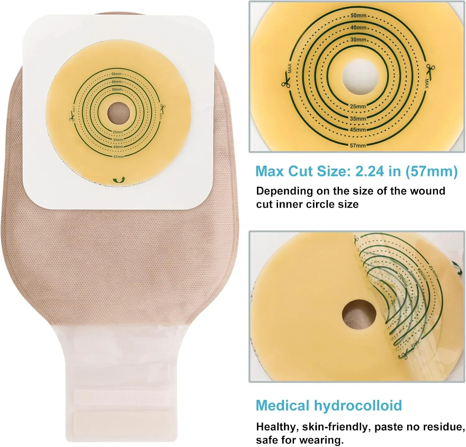 VLOOKUP 21 PCS Colostomy Bags,Ostomy Supplies,Two-Piece Drainable Pouches with Closure for Ileostomy Stoma Care, Cut-to-Fit(15pcs Bags 6pcs Barriers)