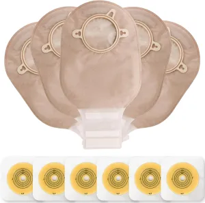 VLOOKUP 21 PCS Colostomy Bags,Ostomy Supplies,Two-Piece Drainable Pouches with Closure for Ileostomy Stoma Care, Cut-to-Fit(15pcs Bags 6pcs Barriers)