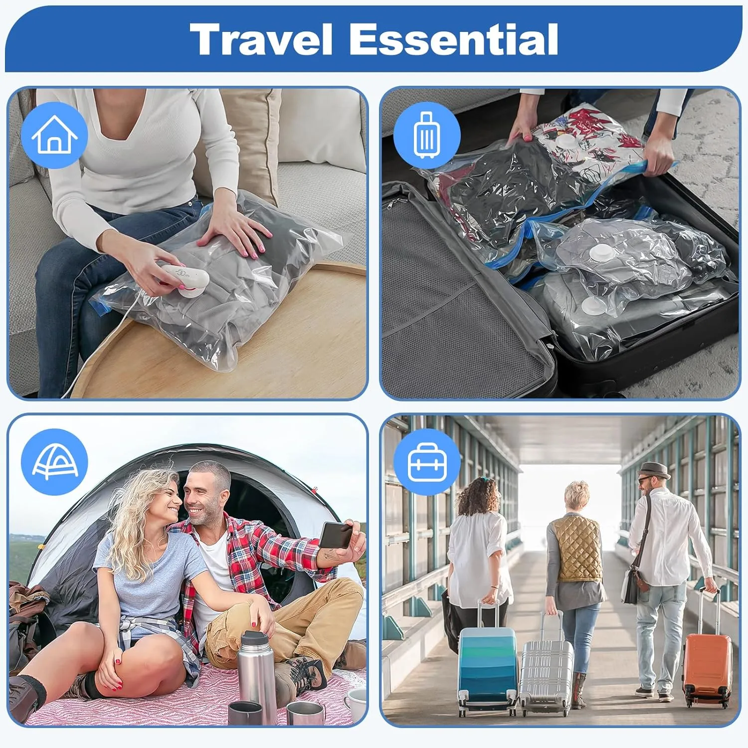 VMstr 6 Pack Vacuum Storage Bags for Travel, Compression Packing with USB Powered Electric Pump, Vacuum Seal Bags for Clothes and Clothing, Luggage Organized