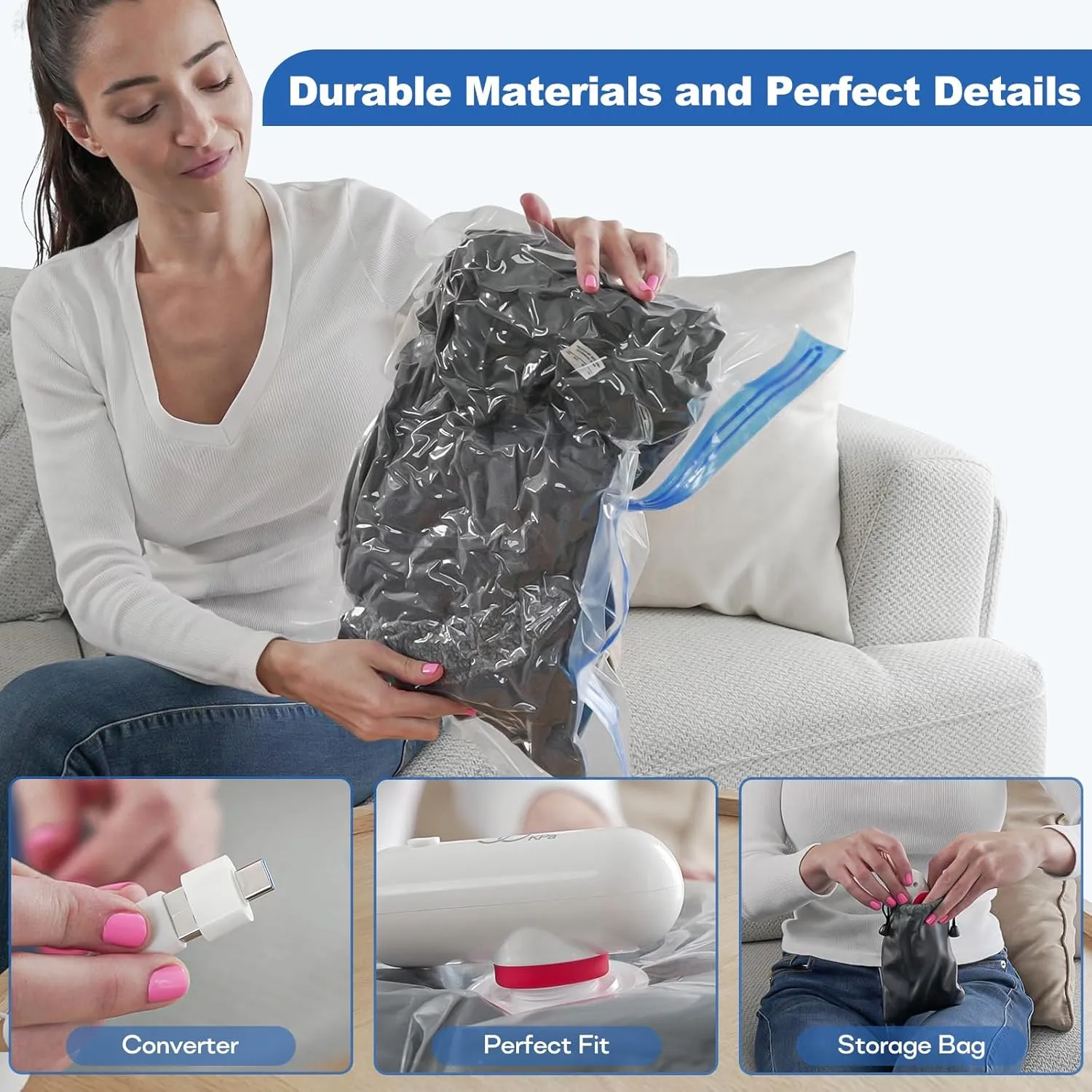 VMstr 6 Pack Vacuum Storage Bags for Travel, Compression Packing with USB Powered Electric Pump, Vacuum Seal Bags for Clothes and Clothing, Luggage Organized