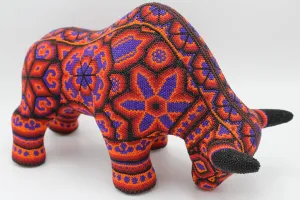 Volcanic Charging Bull Masterpiece Traditional Handcrafted Jalisco Mexico Wixarica Beadwork Art Special Edition Artistry Wixarica Symbology
