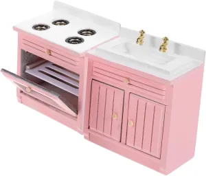 VOSAREA 1set Miniature Kitchen Accessories Dollhouse Sink and Stove Models Washing Basin Stove for Boys and Girls Playroom for Dollhouse Decoration and Photo Props
