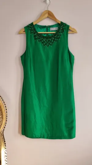 Wallis 100% Silk Emerald Green Beaded Embellished Dress 12