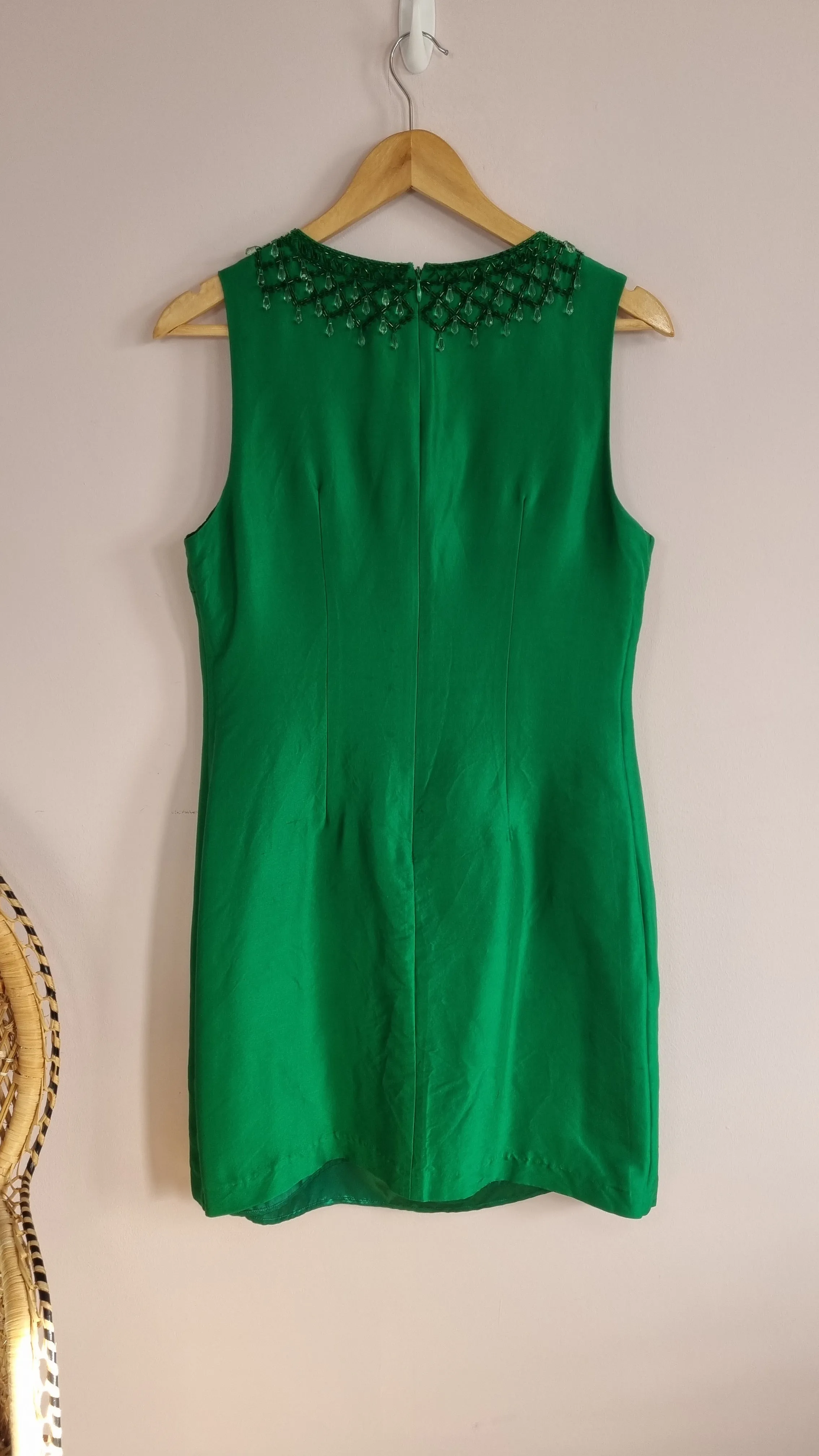 Wallis 100% Silk Emerald Green Beaded Embellished Dress 12