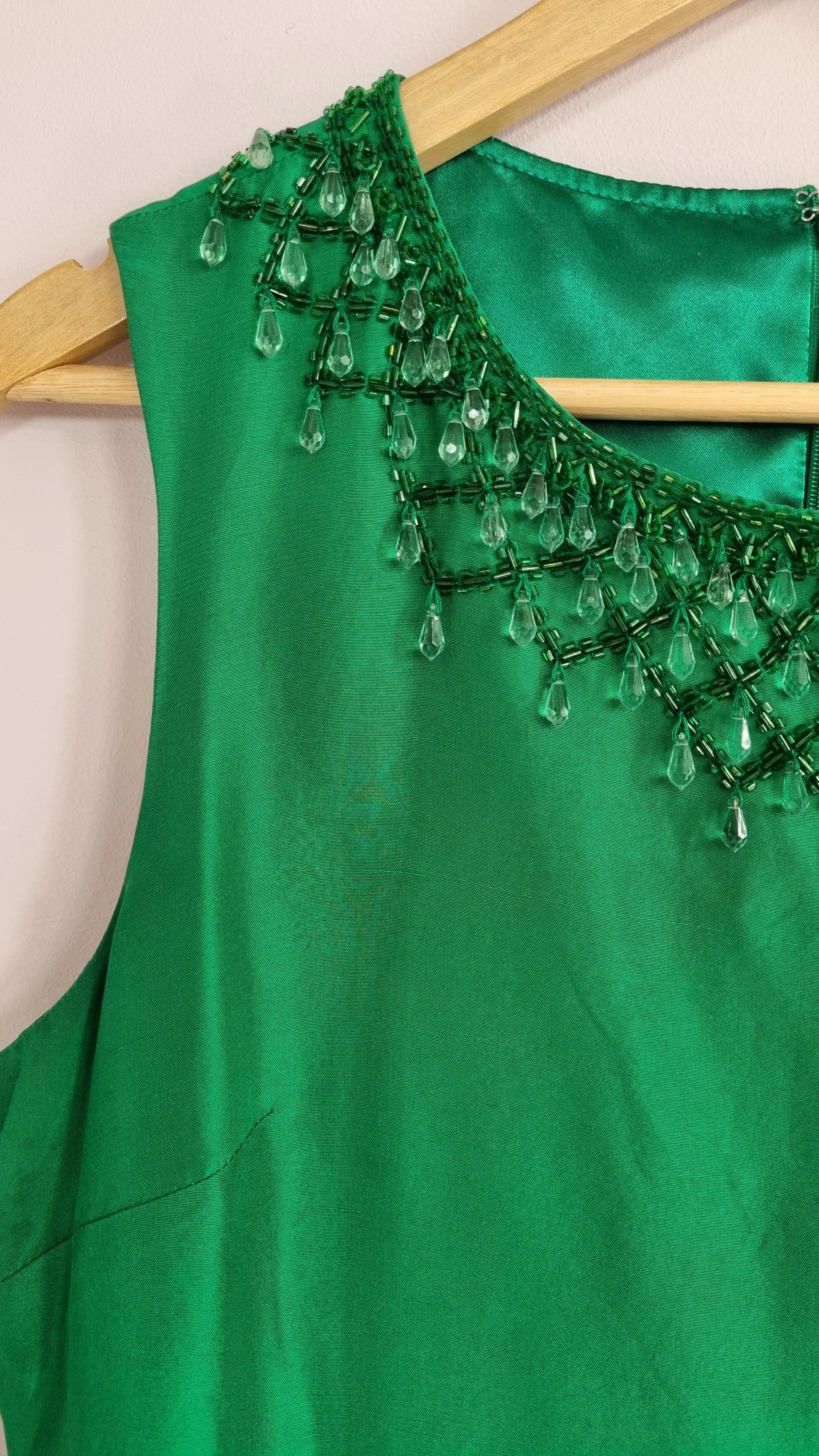 Wallis 100% Silk Emerald Green Beaded Embellished Dress 12