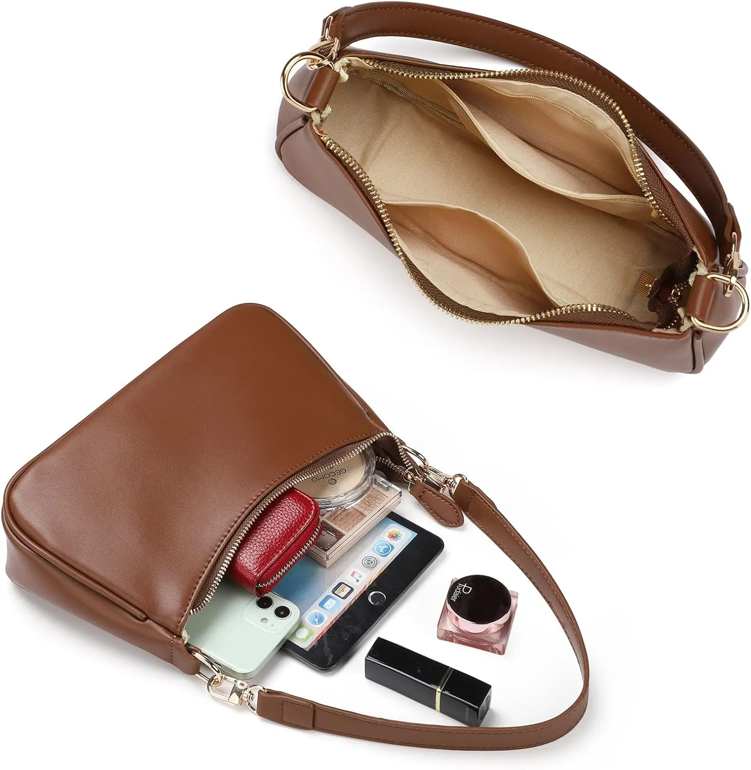 WantGor Clutch Tote Handbags, Shoulder Purse for Women Crossbody Bags Mini Hobo Bag Retro Vegan Leather Trendy Handbag