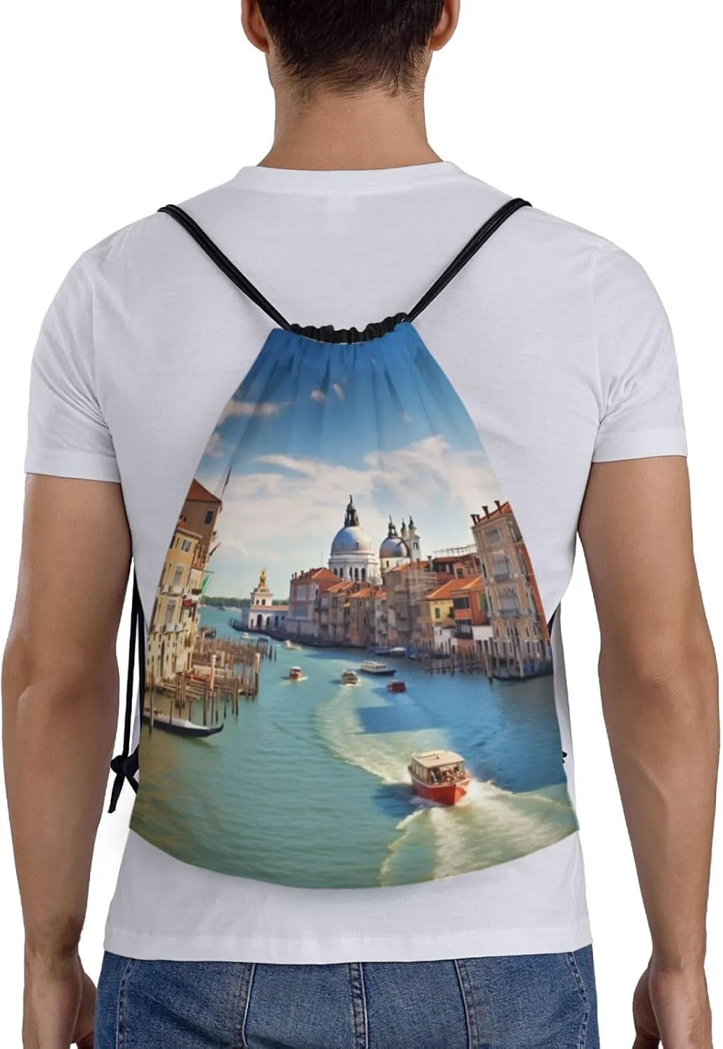 Waterproof Drawstring Gym Bag for Men Grand canal in Italy Drawstring Backpack for Women Cinch Sack Sports Sackpack Small
