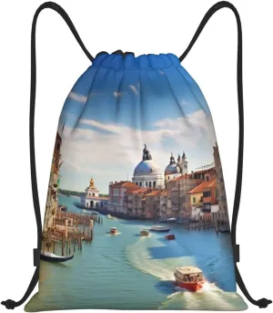 Waterproof Drawstring Gym Bag for Men Grand canal in Italy Drawstring Backpack for Women Cinch Sack Sports Sackpack Small