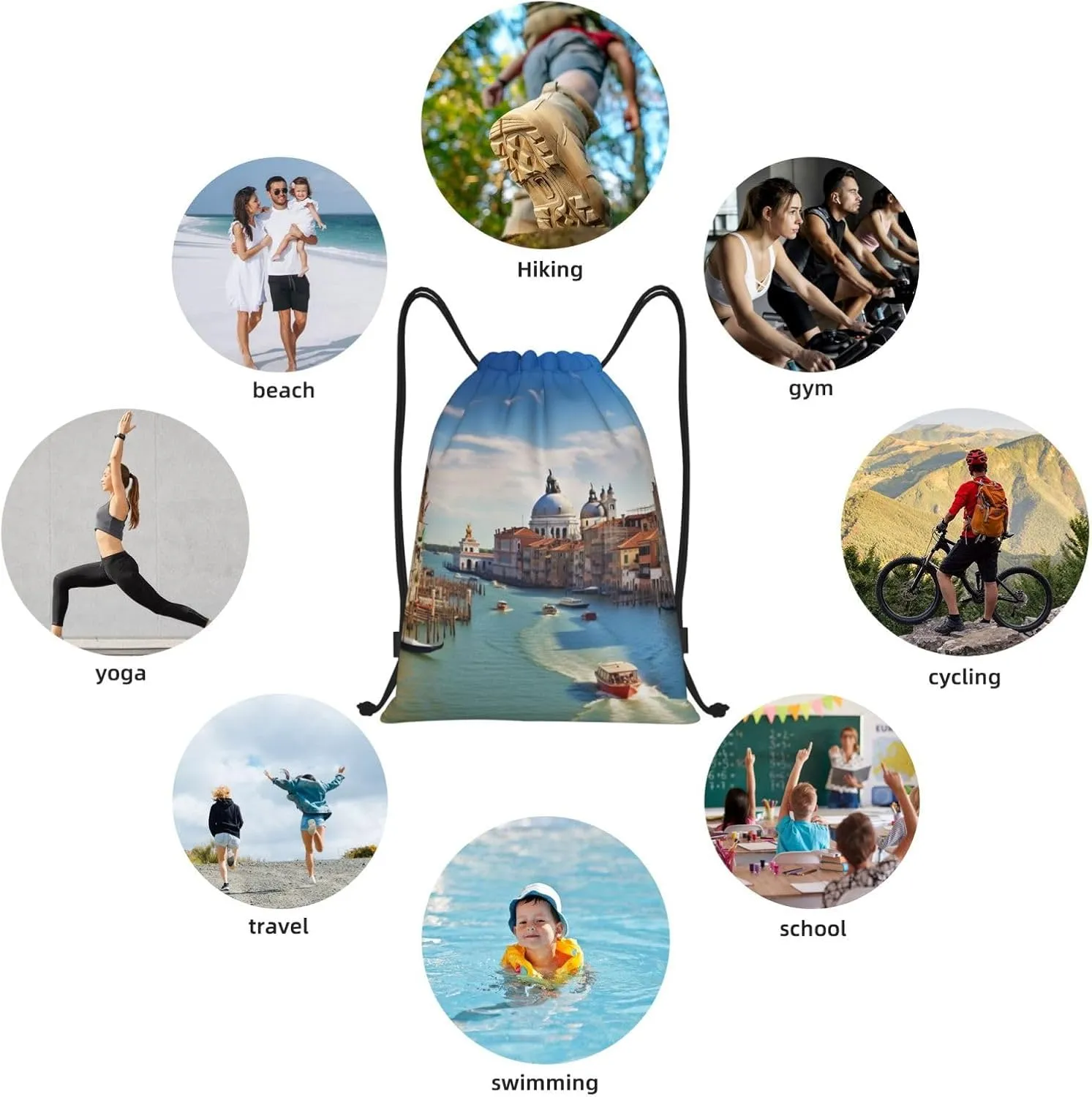 Waterproof Drawstring Gym Bag for Men Grand canal in Italy Drawstring Backpack for Women Cinch Sack Sports Sackpack Small