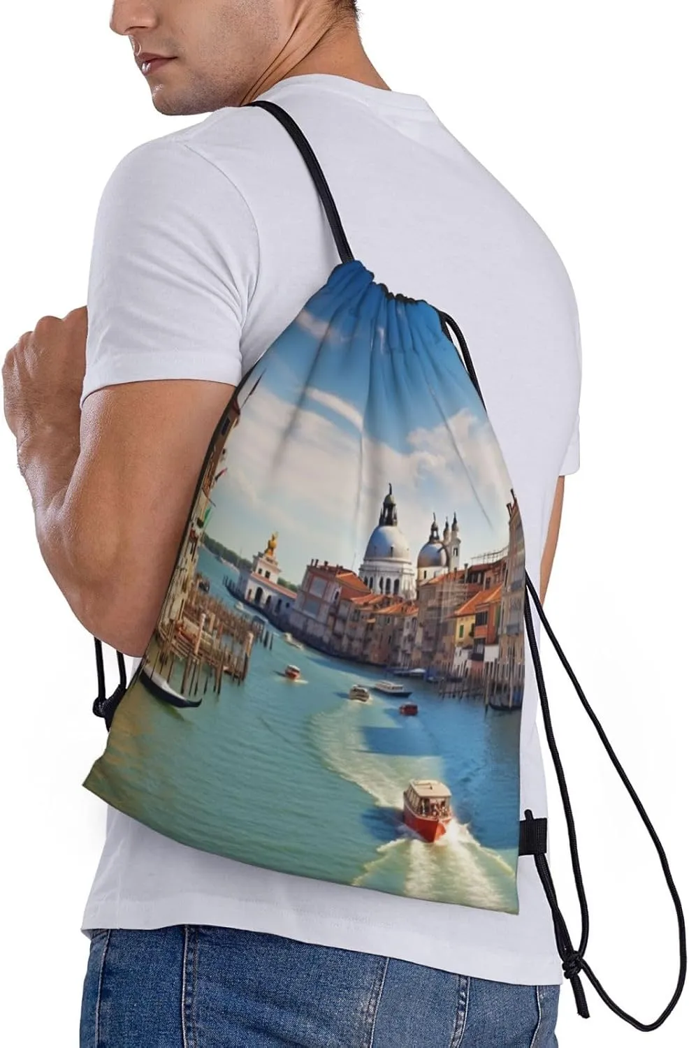 Waterproof Drawstring Gym Bag for Men Grand canal in Italy Drawstring Backpack for Women Cinch Sack Sports Sackpack Small