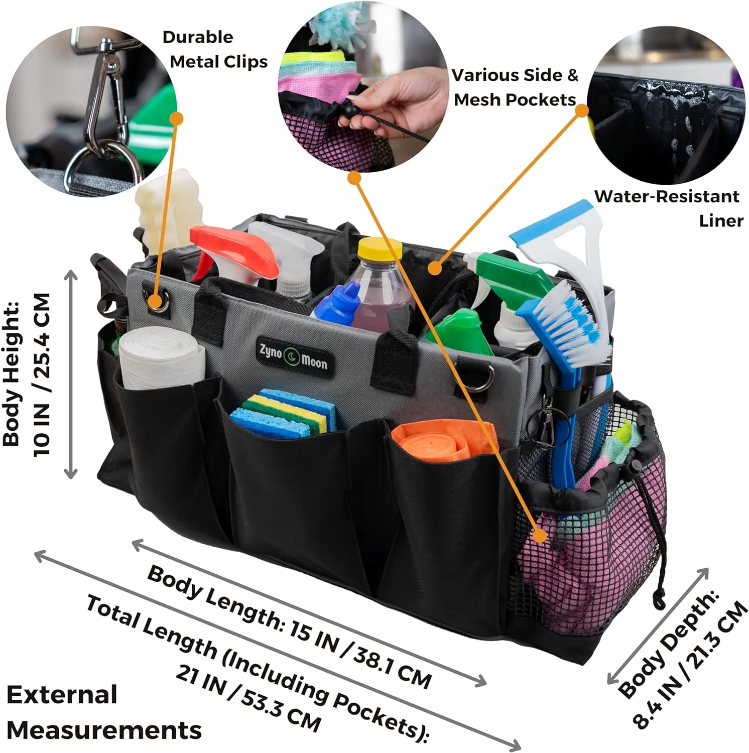Wearable Cleaning Caddy Bag with Spill Protection Liner, A Large Organizer Tote for Cleaning Supplies with Strap and Handles, for Cleaning Professionals, Auto Detailers, Housekeepers