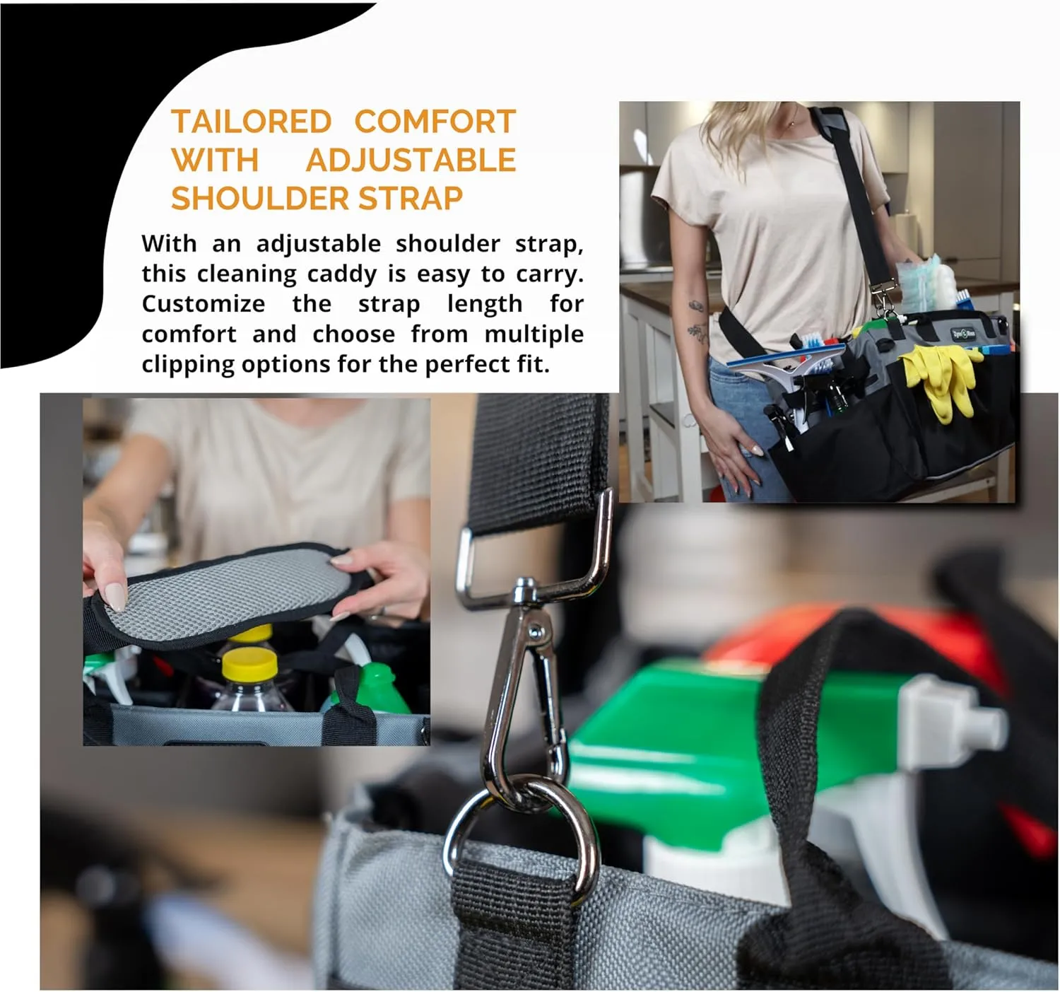Wearable Cleaning Caddy Bag with Spill Protection Liner, A Large Organizer Tote for Cleaning Supplies with Strap and Handles, for Cleaning Professionals, Auto Detailers, Housekeepers