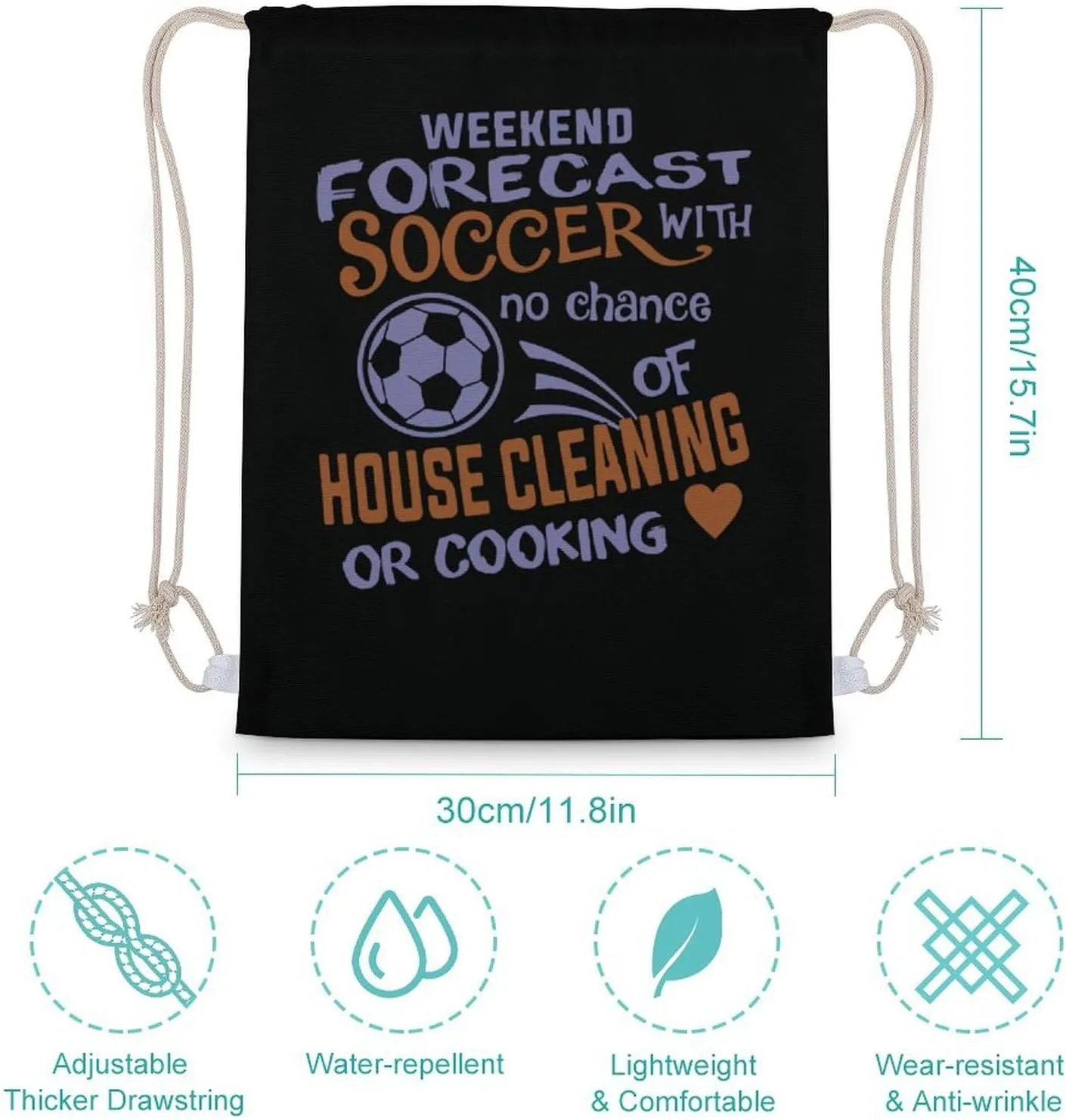 Weekend Forecast Soccer Fashion Drawstring Backpack Waterproof Travel Sports Gym Bag Unisex