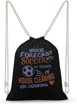 Weekend Forecast Soccer Fashion Drawstring Backpack Waterproof Travel Sports Gym Bag Unisex