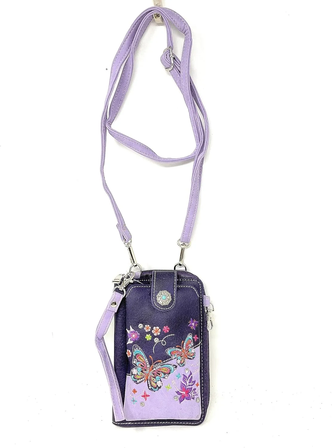 Western Style Small Embroidery Butterfly Crossbody Cell Phone Purses Handbags with Coin Pocket in 2 colors
