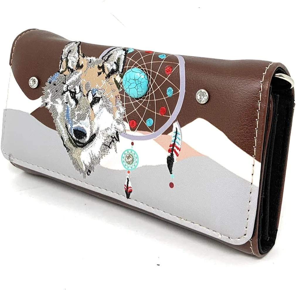 Western Wolf Dream Catcher Embroidery Feather Conceal Carry Women Handbag Purse in 5 colors