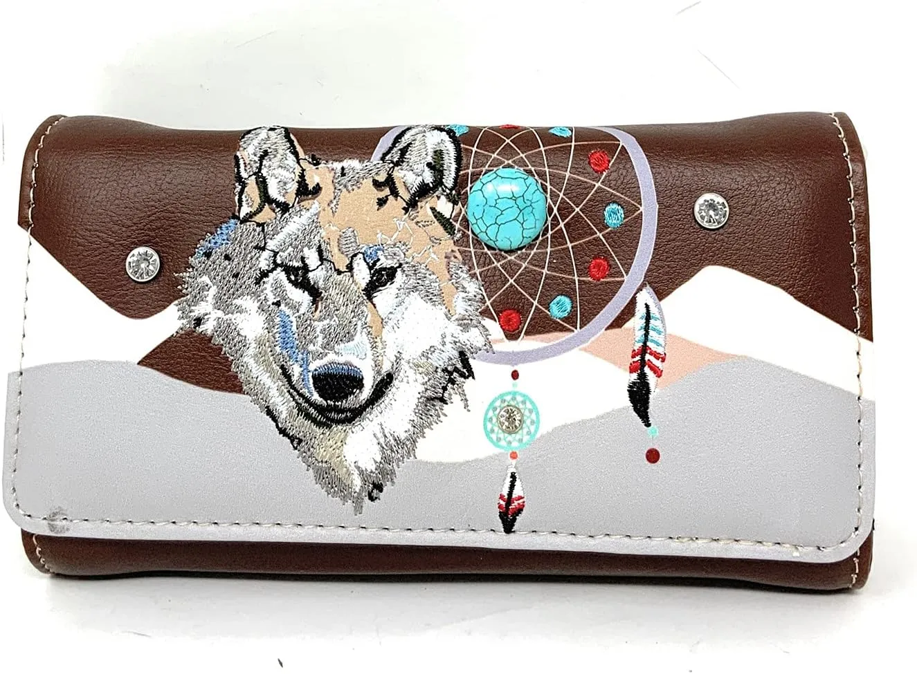 Western Wolf Dream Catcher Embroidery Feather Conceal Carry Women Handbag Purse in 5 colors