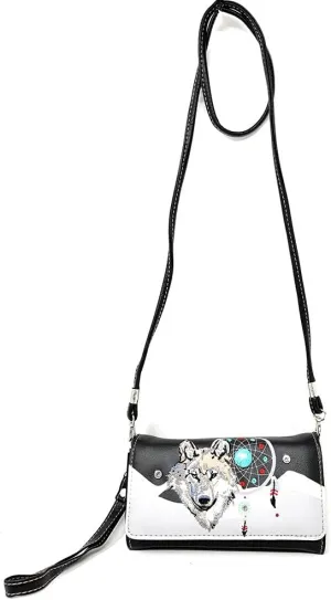 Western Wolf Dream Catcher Embroidery Feather Conceal Carry Women Handbag Purse in 5 colors