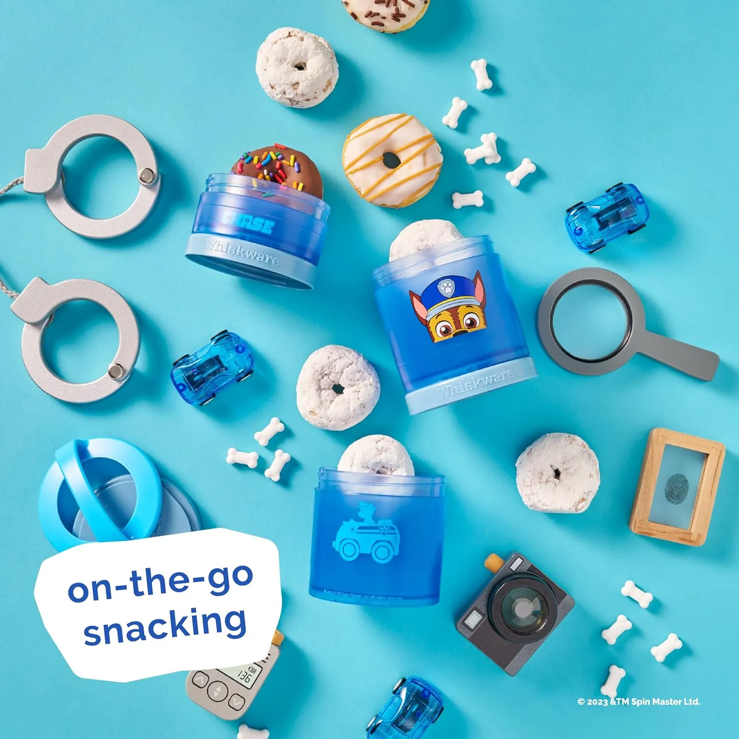Whiskware Paw Patrol Stackable Snack Containers for Infants, Kids, and Toddlers, Durable Food Storage Containers for Daycare, Car, and Airplane Travel, Dishwasher Safe, Chase