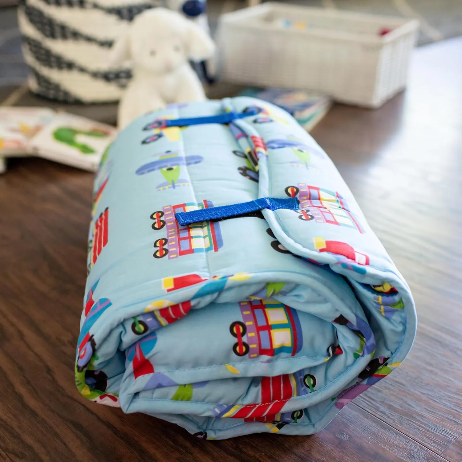Wildkin Kids Original Nap Mat – Cozy Kids Sleep Mat with Pillow, Ideal for School & Travel - Trains, Planes, and Trucks