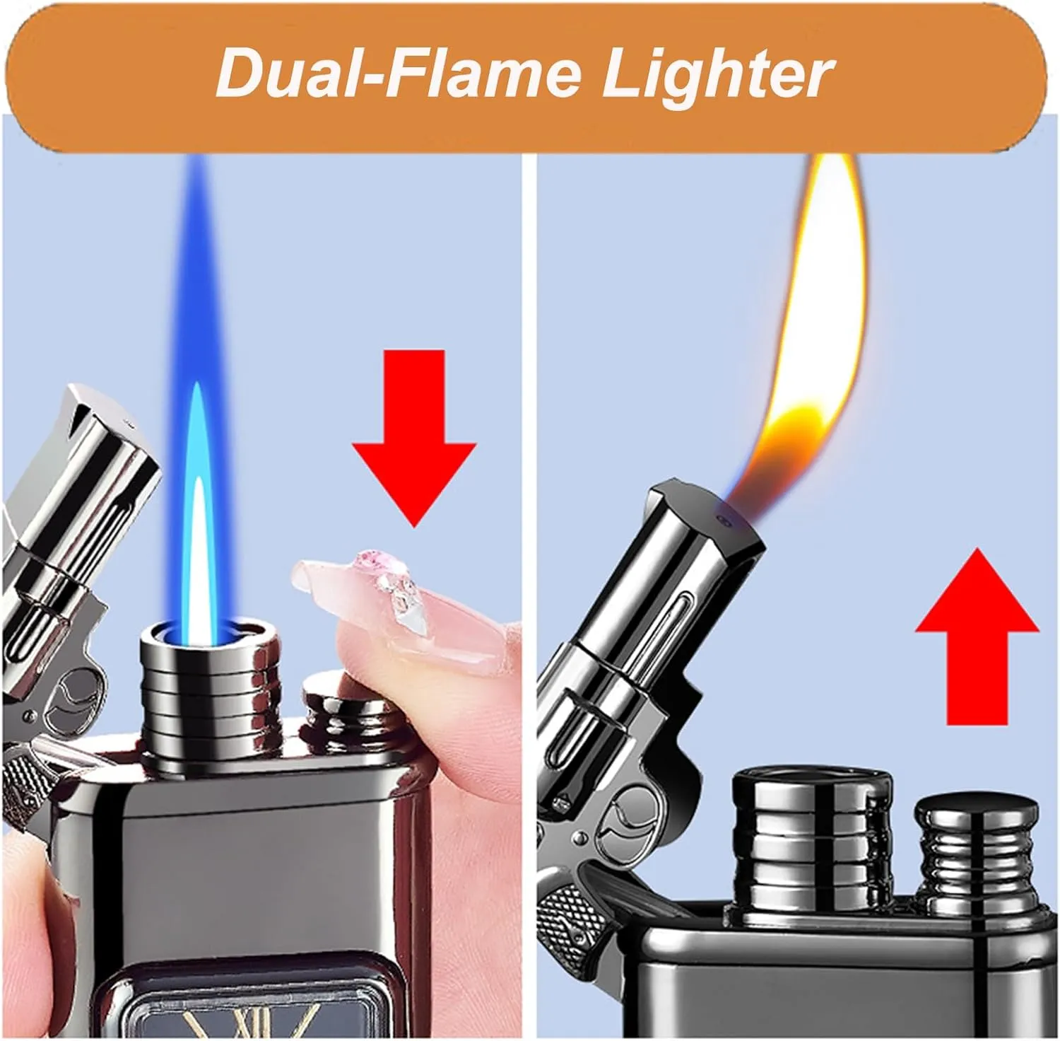 Windproof Dual-Flame Vintage Watch Lighter, Windproof Vintage Lighter, Eagle Torch Lighters, Unique Animal Style, Refillable Butane, Adjustable Flame (Black,Dragon)