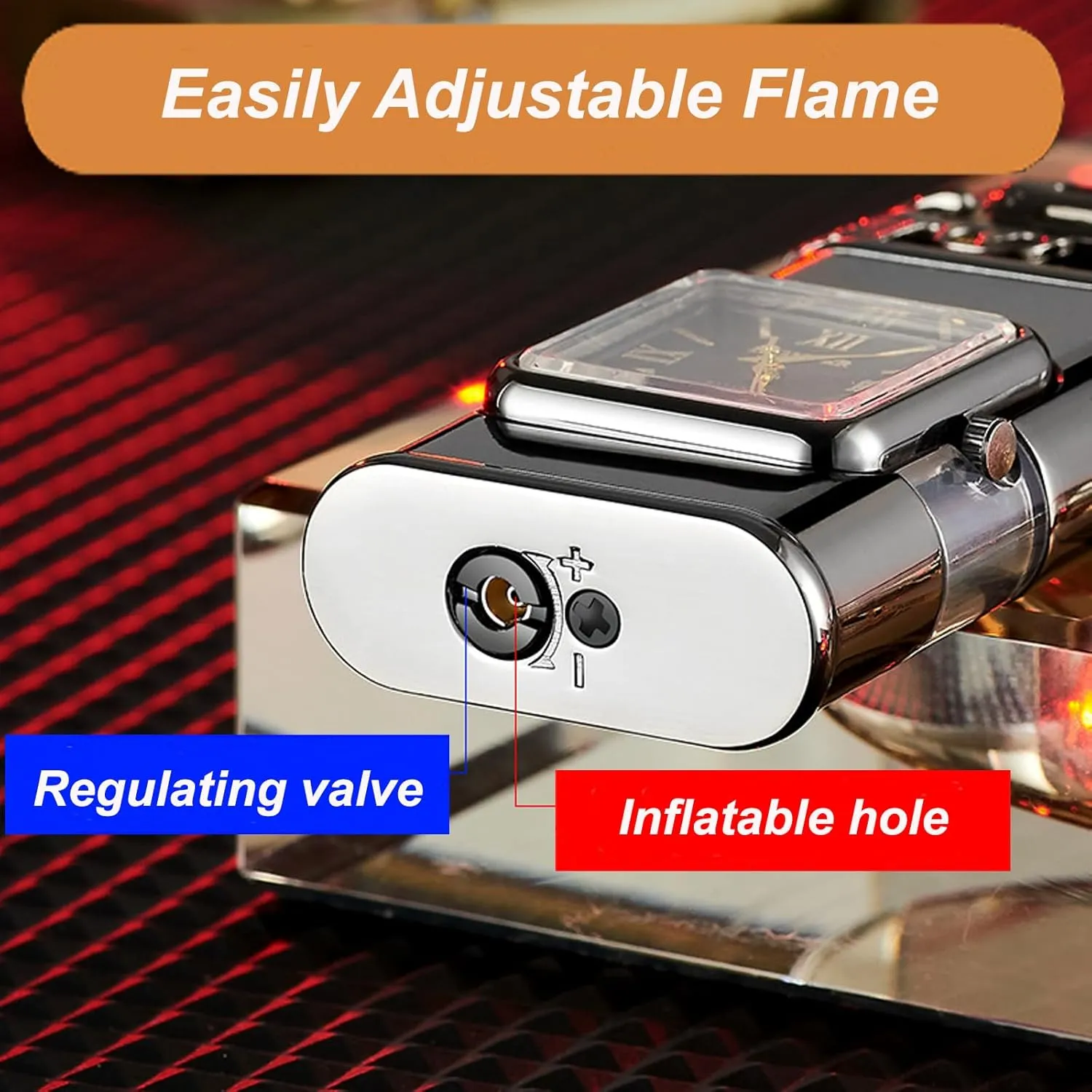 Windproof Dual-Flame Vintage Watch Lighter, Windproof Vintage Lighter, Eagle Torch Lighters, Unique Animal Style, Refillable Butane, Adjustable Flame (Black,Dragon)