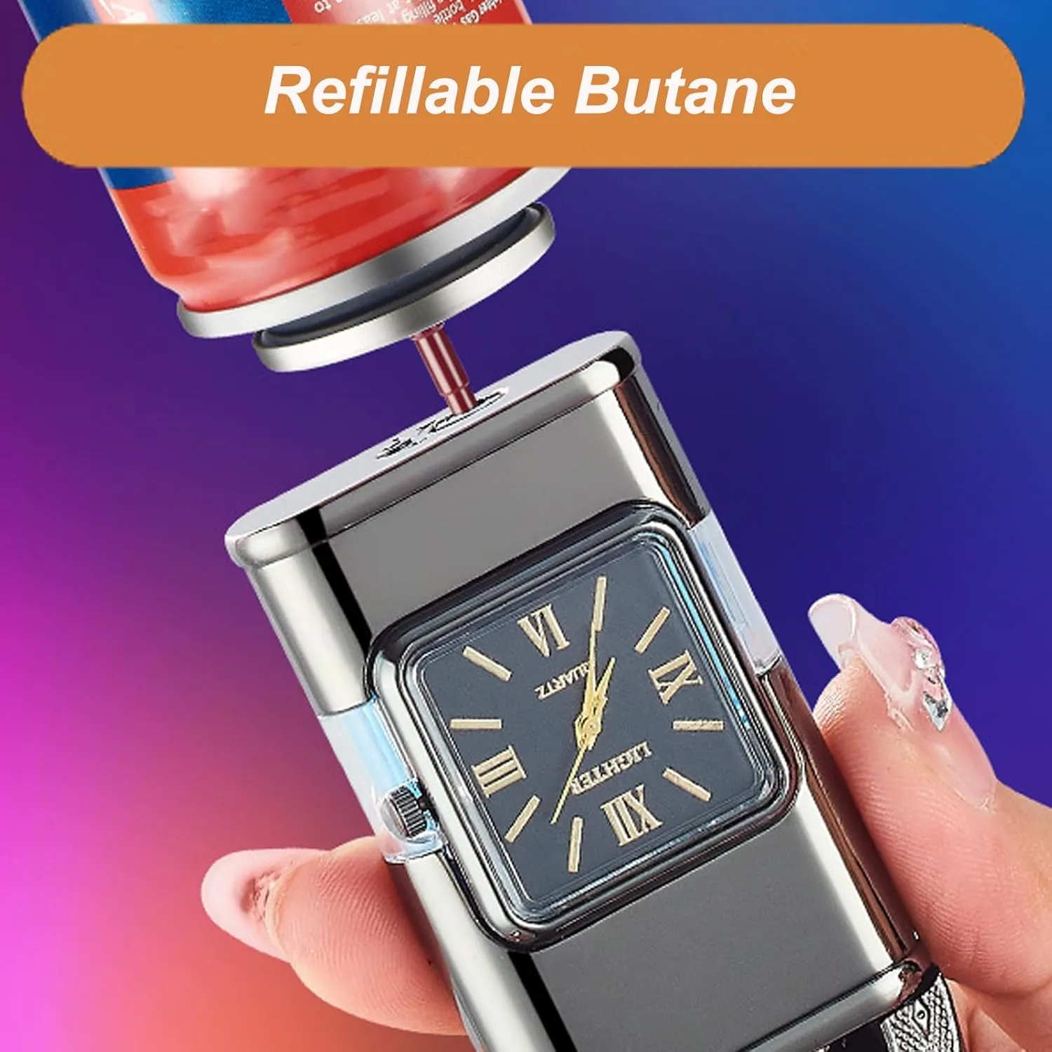 Windproof Dual-Flame Vintage Watch Lighter, Windproof Vintage Lighter, Eagle Torch Lighters, Unique Animal Style, Refillable Butane, Adjustable Flame (Black,Dragon)
