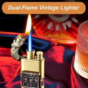 Windproof Dual-Flame Vintage Watch Lighter, Windproof Vintage Lighter, Eagle Torch Lighters, Unique Animal Style, Refillable Butane, Adjustable Flame (Black,Dragon)