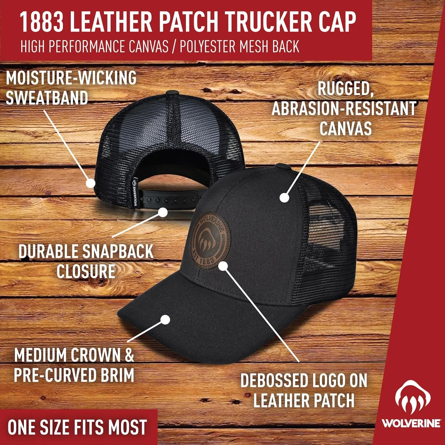 Wolverine Trucker Hat | Mesh Back | Snapback | Adjustable | Rugged | Durable | Workwear