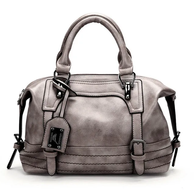 Women Leather Rivets Tassel Pink  Handbag