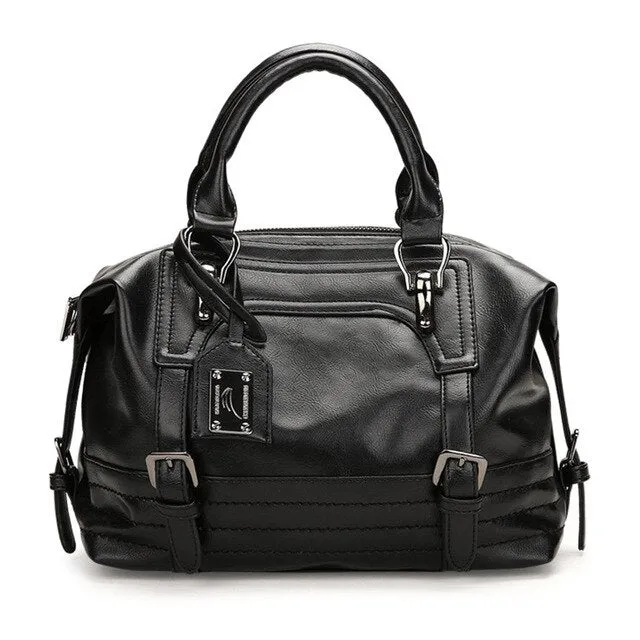 Women Leather Rivets Tassel Pink  Handbag